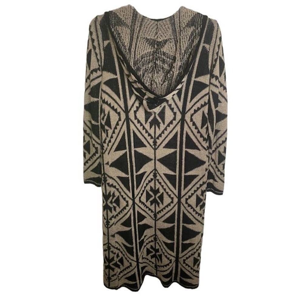 FOREVER 21 BLACK/BEIGE HOODED OPEN FRONT MAXI CARDIGAN SIZE: S - Picture 3 of 6